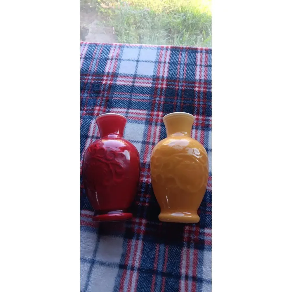 Vintage AVON 'Spring Bouquet' Fragranced Vase Lot Of 2 Red & Amber